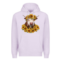 Lilac hereford cow with sunflowers Premium Hoodie - RanaPortraitStore