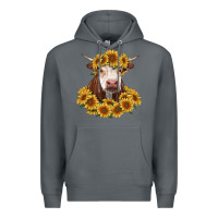 Rock hereford cow with sunflowers Premium Hoodie - RanaPortraitStore