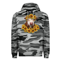 Slate Camo hereford cow with sunflowers Premium Hoodie - RanaPortraitStore