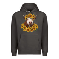 Smoke hereford cow with sunflowers Premium Hoodie - RanaPortraitStore