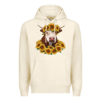 Tofu hereford cow with sunflowers Premium Hoodie - RanaPortraitStore