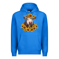 True Royal hereford cow with sunflowers Premium Hoodie - RanaPortraitStore