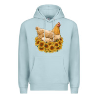 Blue Mist chicken with sunflowers Premium Hoodie - RanaPortraitStore