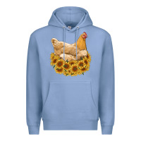 Colony Blue chicken with sunflowers Premium Hoodie - RanaPortraitStore