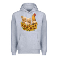 Heather Grey chicken with sunflowers Premium Hoodie - RanaPortraitStore