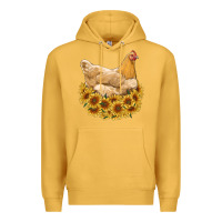 Mustard chicken with sunflowers Premium Hoodie - RanaPortraitStore