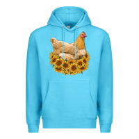 Ocean Blue chicken with sunflowers Premium Hoodie - RanaPortraitStore