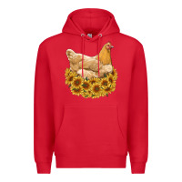 Red chicken with sunflowers Premium Hoodie - RanaPortraitStore