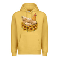 Antique Gold chicken with sunflowers Premium Hoodie - RanaPortraitStore
