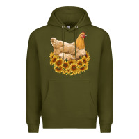 Army Green chicken with sunflowers Premium Hoodie - RanaPortraitStore