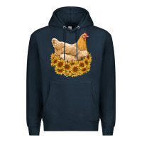 Navy chicken with sunflowers Premium Hoodie - RanaPortraitStore
