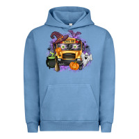 Pigment Pebble Blue Halloween School Bus Urban Hoodie - texasbilliewilder
