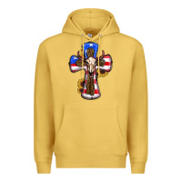Antique Gold american flag cross cow skull sunflowers Premium Hoodie - RanaPortraitStore