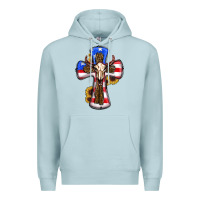 Blue Mist american flag cross cow skull sunflowers Premium Hoodie - RanaPortraitStore