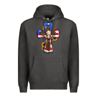 Charcoal Heather american flag cross cow skull sunflowers Premium Hoodie - RanaPortraitStore