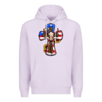 Lilac american flag cross cow skull sunflowers Premium Hoodie - RanaPortraitStore