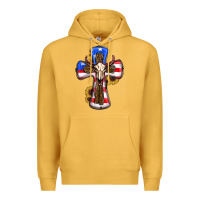 Mustard american flag cross cow skull sunflowers Premium Hoodie - RanaPortraitStore