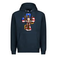 Navy american flag cross cow skull sunflowers Premium Hoodie - RanaPortraitStore