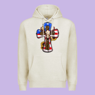 American Flag Cross Cow Skull Sunflowers Premium Hoodie Designed By Ranaportraitstore