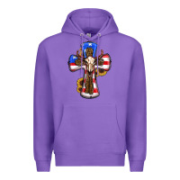 Purple american flag cross cow skull sunflowers Premium Hoodie - RanaPortraitStore