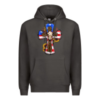 Smoke american flag cross cow skull sunflowers Premium Hoodie - RanaPortraitStore
