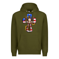 Army Green american flag cross cow skull sunflowers Premium Hoodie - RanaPortraitStore