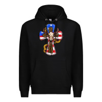 Black american flag cross cow skull sunflowers Premium Hoodie - RanaPortraitStore