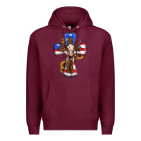 Burgundy american flag cross cow skull sunflowers Premium Hoodie - RanaPortraitStore