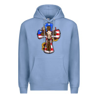 Colony Blue american flag cross cow skull sunflowers Premium Hoodie - RanaPortraitStore