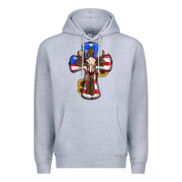 Heather Grey american flag cross cow skull sunflowers Premium Hoodie - RanaPortraitStore