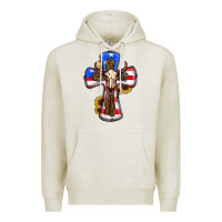 Oatmeal Heather american flag cross cow skull sunflowers Premium Hoodie - RanaPortraitStore