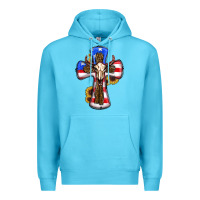 Ocean Blue american flag cross cow skull sunflowers Premium Hoodie - RanaPortraitStore