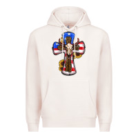 Pale Pink american flag cross cow skull sunflowers Premium Hoodie - RanaPortraitStore