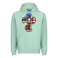 Seafoam american flag cross cow skull sunflowers Premium Hoodie - RanaPortraitStore
