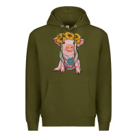 Army Green sunflower pig with gemstone Premium Hoodie - RanaPortraitStore