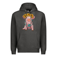 Charcoal Heather sunflower pig with gemstone Premium Hoodie - RanaPortraitStore