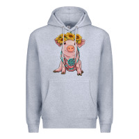 Heather Grey sunflower pig with gemstone Premium Hoodie - RanaPortraitStore
