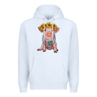 White sunflower pig with gemstone Premium Hoodie - RanaPortraitStore