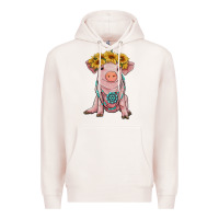 Pale Pink sunflower pig with gemstone Premium Hoodie - RanaPortraitStore