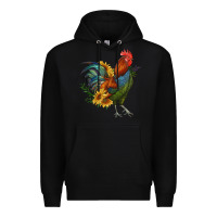 Black rooster with sunflowers Premium Hoodie - RanaPortraitStore
