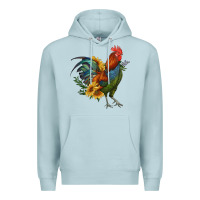 Blue Mist rooster with sunflowers Premium Hoodie - RanaPortraitStore