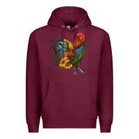 Burgundy rooster with sunflowers Premium Hoodie - RanaPortraitStore