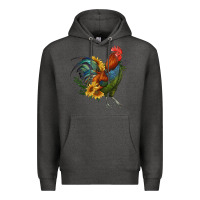 Charcoal Heather rooster with sunflowers Premium Hoodie - RanaPortraitStore