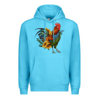 Ocean Blue rooster with sunflowers Premium Hoodie - RanaPortraitStore