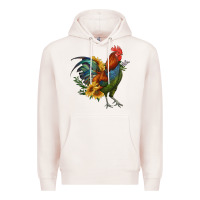 Pale Pink rooster with sunflowers Premium Hoodie - RanaPortraitStore