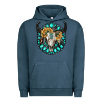 Pigment Midnight Navy gamestone with bull skull Urban Hoodie - RanaPortraitStore