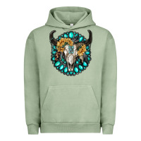 Pigment Oil Green gamestone with bull skull Urban Hoodie - RanaPortraitStore
