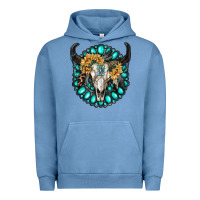 Pigment Pebble Blue gamestone with bull skull Urban Hoodie - RanaPortraitStore