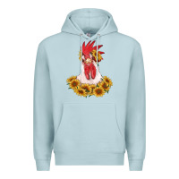 Blue Mist rooster head with sunflowers Premium Hoodie - RanaPortraitStore