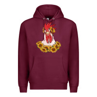 Burgundy rooster head with sunflowers Premium Hoodie - RanaPortraitStore